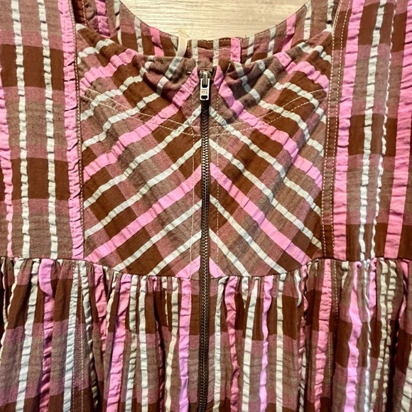 Free People Size Medium Tulie Plaid Midi Dress Boho Pink and brown plaid - Picture 13 of 16